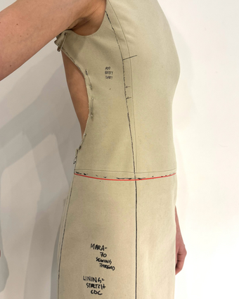 4x5 image of Ellery Dress prototype in fittings