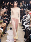 Image of model walking in Proenza Schouler Fall Winter 2024 Runway Show wearing Anneliese Dress in Organza Knit in resin
