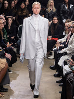 Image of model walking in Proenza Schouler Fall Winter 2024 Runway Show wearing Teddy Pant in Wool Twill Suiting in smoke