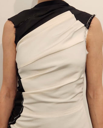 Image of the crushed metallic dress in early fittings stages