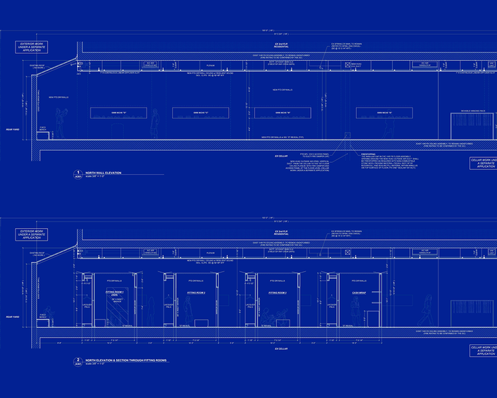 Horizontal image of blueprints of the 153 flagship store for Proenza Schouler in SoHo