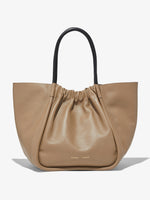 Front image of XL Ruched Tote in LIGHT TAUPE
