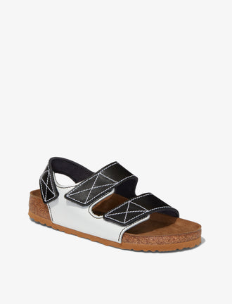 Proenza Schouler front 3/4 image of Milano PS NL Black White Birkenstock collaboration in black/white