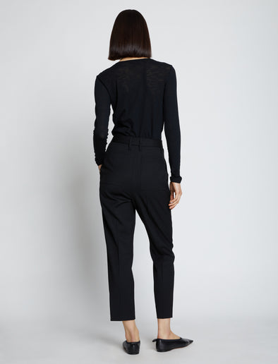 Back full length image of model wearing Solid Tissue Jersey Long Sleeve Tee in Black