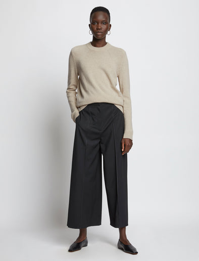 Front full length image of model wearing Eco Cashmere Sweater in OATMEAL