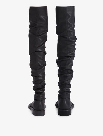 Back image of ruched thigh-high boots in Black