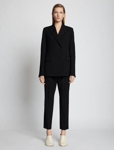 Front full length image of model wearing Upcycled Wool Blazer in BLACK