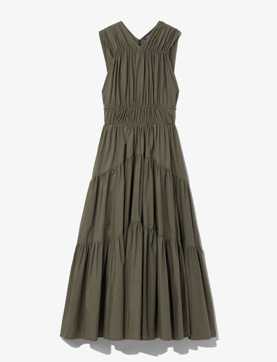 Still Life image of Poplin Gathered Tiered Dress in MILITARY