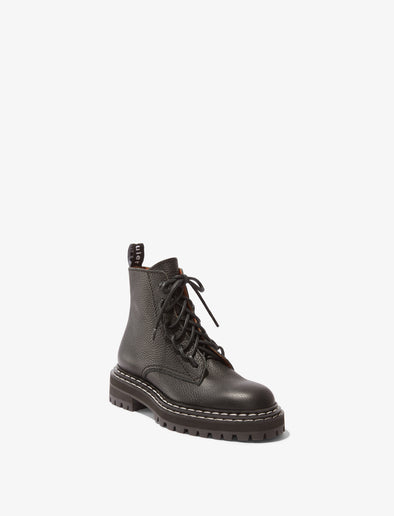 Front 3/4 image of Lug Sole Combat Boots in Black