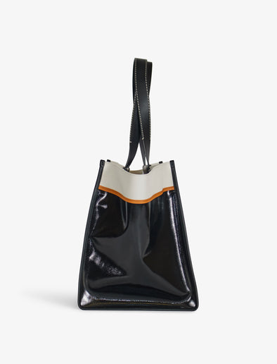 Side image of XL Morris Coated Canvas Tote in BLACK