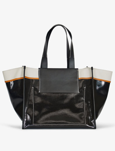 Back image of XL Morris Coated Canvas Tote in BLACK