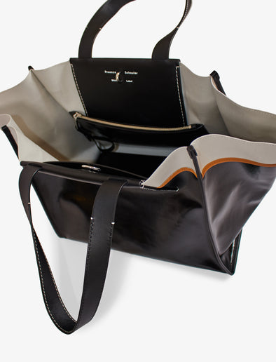 Interior image of XL Morris Coated Canvas Tote in BLACK