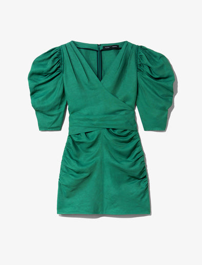 Still Life image of Linen Viscose Shirred Sleeve Top in BRIGHT GREEN