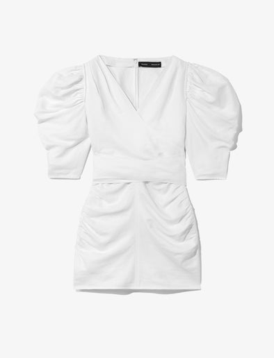 Still Life image of Linen Viscose Shirred Sleeve Top in OFF WHITE