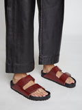 Image of model wearing Birkenstock X Proenza Schouler Arizona Slides in Luggage