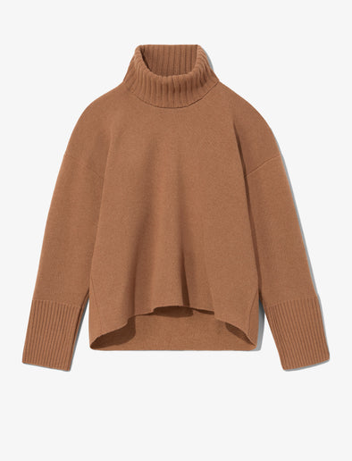 Still Life image of Doubleface Eco Cashmere Oversized Turtleneck Sweater in SADDLE