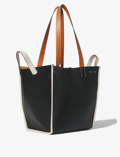 Side image of XL Mercer Leather Tote in BLACK
