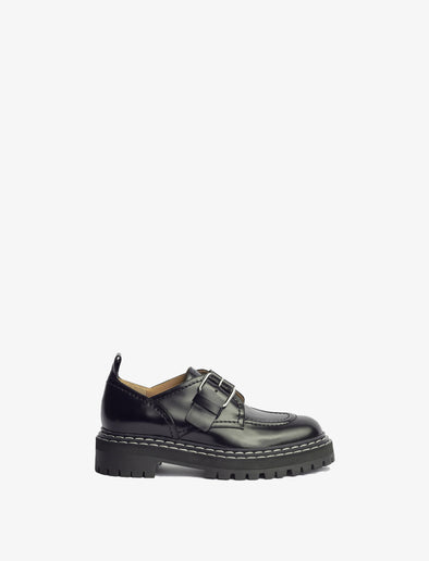 Side image of Lug Sole Buckle Oxfords in BLACK