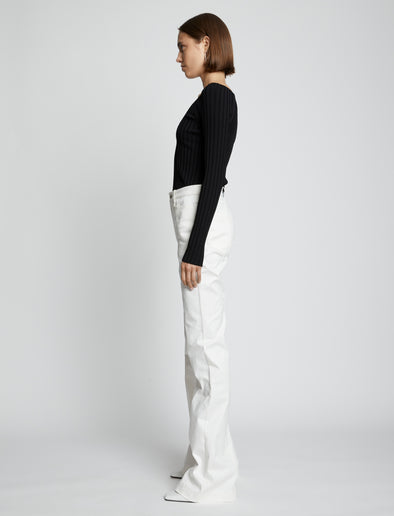 Side full length image of model wearing Cotton Twill Full Leg Pants in WHITE