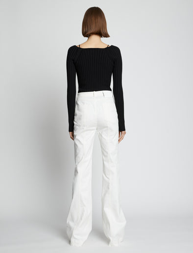 Back full length image of model wearing Cotton Twill Full Leg Pants in WHITE