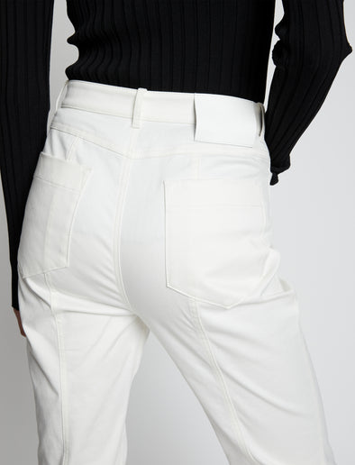 Detail image of model wearing Cotton Twill Full Leg Pants in WHITE