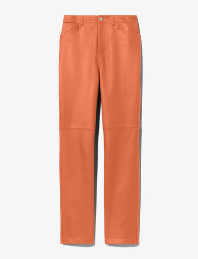 Flat image of Leather Straight Pants in terracotta