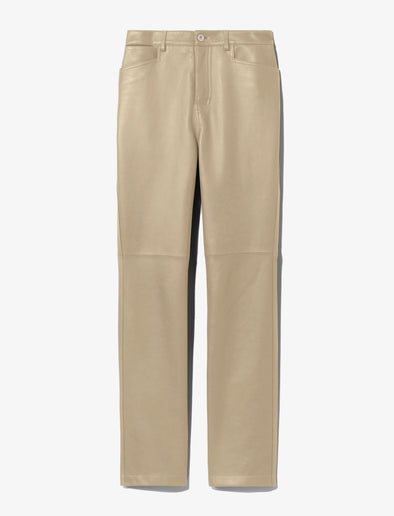 Flat image of Leather Straight Pants in taupe