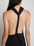Detail image of model in Matte Crepe Backless Dress in black