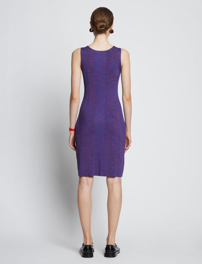 Back full length image of model wearing Melange Rib Tank Dress in RED/BLUE