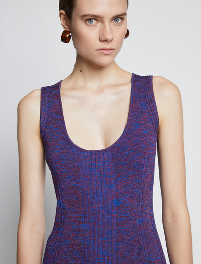 Detail image of model wearing Melange Rib Tank Dress in RED/BLUE