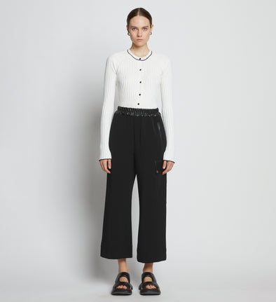 Front full length image of model wearing Crepe Wide Leg Pants in BLACK