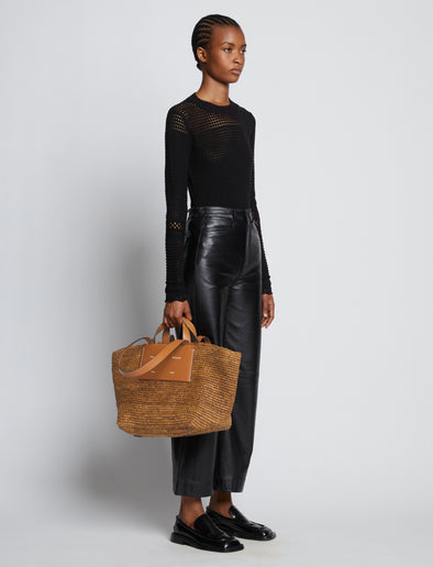 Image of model wearing Large Morris Raffia Tote in HONEY