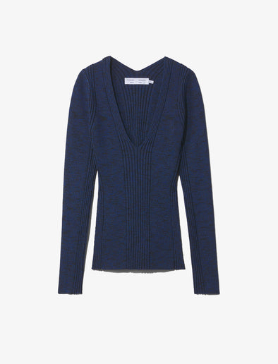 Still Life image of Melange Rib V-Neck Top in BLUE/BLACK