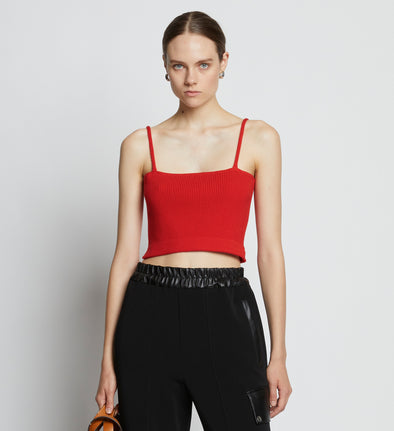 Front cropped image of model wearing Cotton Cashmere Tank Top in POPPY