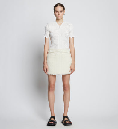 Front full length image of model wearing Tweed Mini Skirt in OFF WHITE
