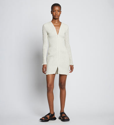 Front full length image of model wearing Broderie Anglaise Dress in OFF WHITE