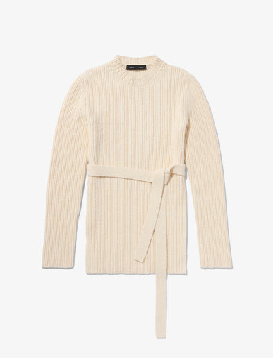Still Life image of Compact Boucle Tie Sweater in ECRU
