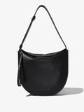 Front image of Baxter Leather Bag in BLACK with strap extended