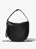Front image of Baxter Leather Bag in BLACK with straps hanging