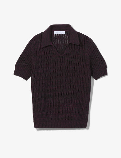 Still Life image of Cotton Silk Pique Polo Top in BLACK/PLUM