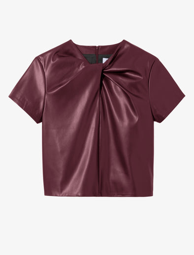 Still Life image of Faux Leather Twisted Top in PLUM