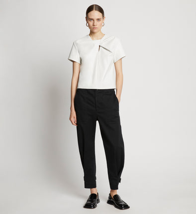 Front full length image of model wearing Cotton Twill Tapered Pants in BLACK