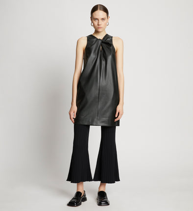 Front full length image of model wearing Faux Leather Sleeveless Dress in BLACK