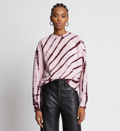 Front cropped image of model wearing Tie Dye Sweatshirt in LIGHT PINK/PLUM