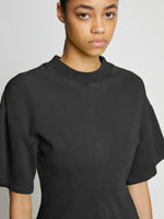 Detail image of model wearing Eco Cotton Waisted T-Shirt in BLACK