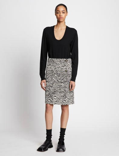 Front full length image of model wearing Eco Superfine Merino Scoop Neck Sweater in BLACK