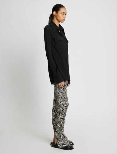 Side image of Stretch Zebra Jacquard Pants in BLACK/ECRU