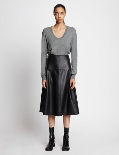 Front full length image of model wearing Eco Superfine Merino Scoop Neck Sweater
in GREY MELANGE