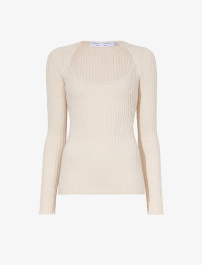 Still Life image of Plaited Rib Scoop Neck Sweater in BONE/PALE CASHEW