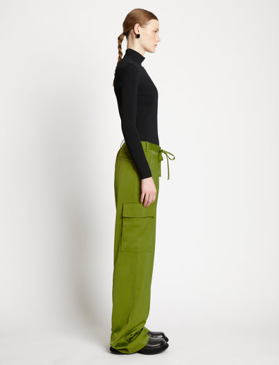 Proenza Schouler side image of model wearing Drawstring Cargo Pants in leaf green